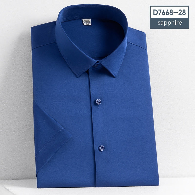 Non-ironing Short-sleeved Shirt Solid Color Stretch Men's Top