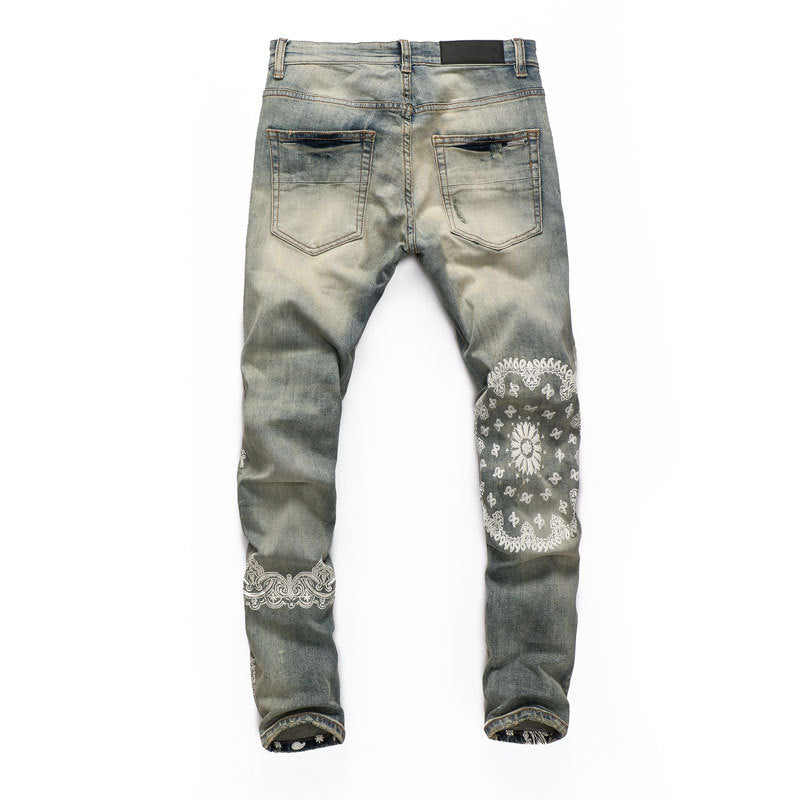 Vintage Distressed Printing Stylish Jeans For Men