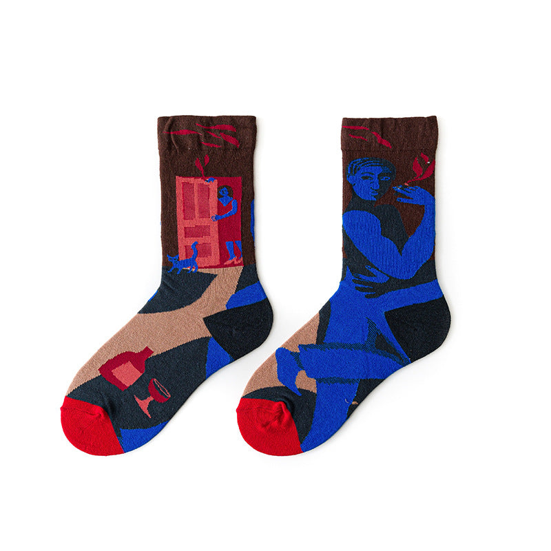 Colorful Creative Graffiti Portrait Personalized Mid-calf Length Socks