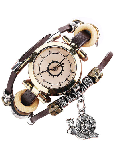 Women's Vintage Bracelet Watch Coiling Leather Watch Snail Pendant