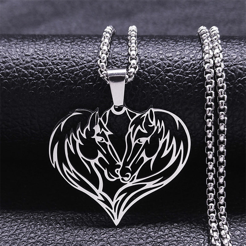 Stainless Steel Love Horse Couple Sweater Chain Female Autumn Winter Sweater Necklace