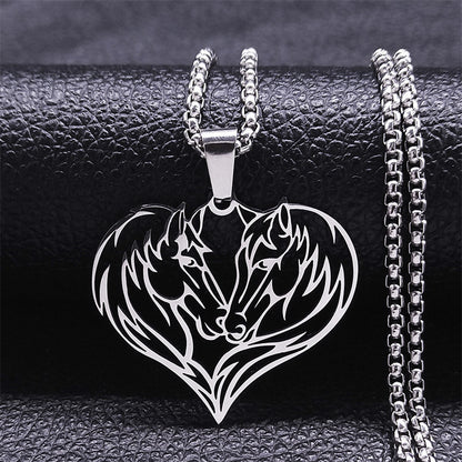 Stainless Steel Love Horse Couple Sweater Chain Female Autumn Winter Sweater Necklace