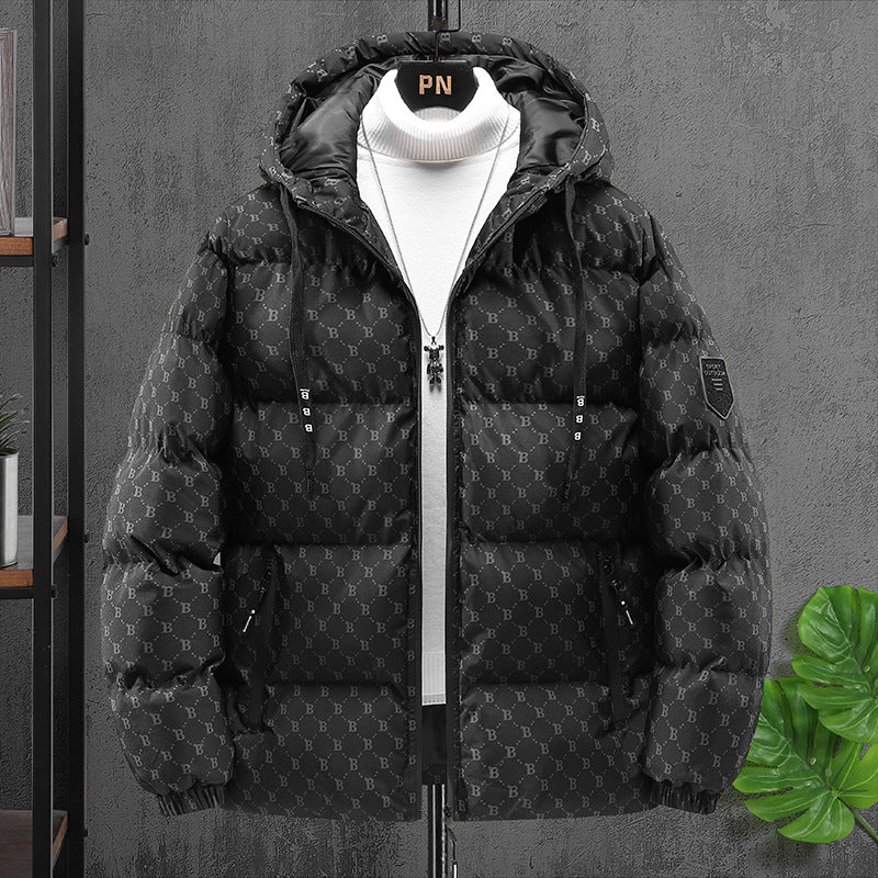 Autumn And Winter Casual Printing Popular Padded Hooded Cotton Coat Men