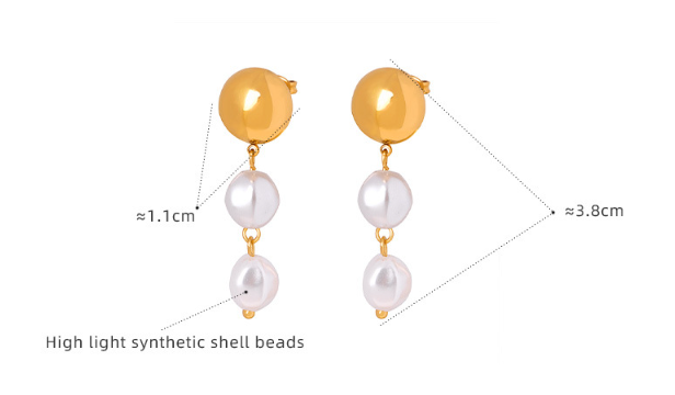 French Retro Shell Pearls Steel Ball Earrings Baroque