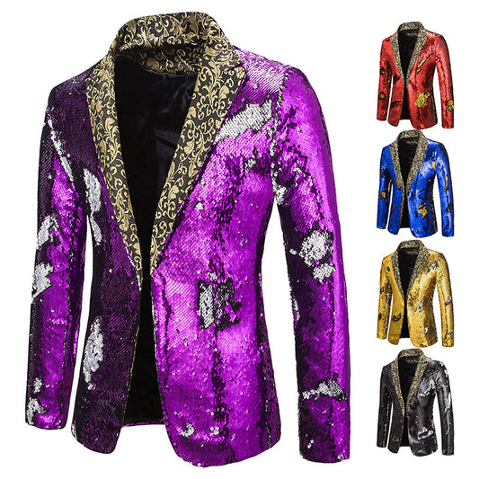 New Men's Two-tone Sequined Suit Stage Costume Jacket