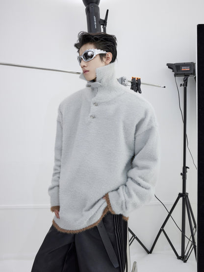 Plush Knitted Sweater Lapel Solid