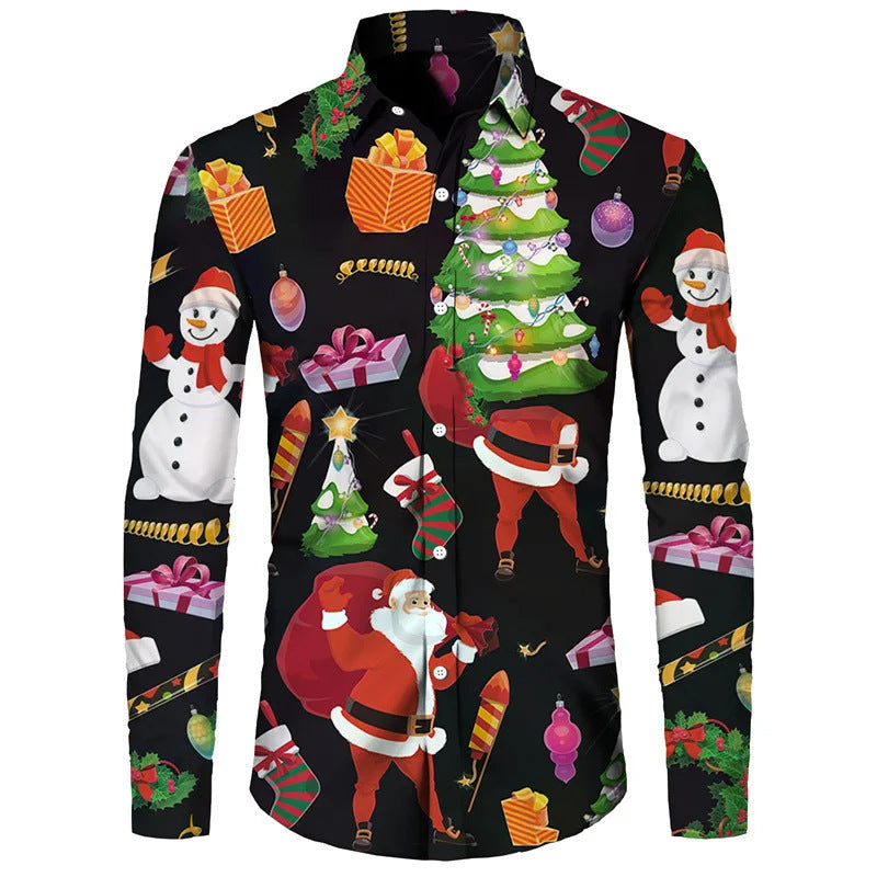 New Hawaiian Santa Claus Theme Digital 3D Printing Shirt Men Casual Retro Loose Plus Size Men's Clothing