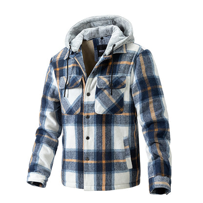 Fleece British Style Hooded Plaid Coat