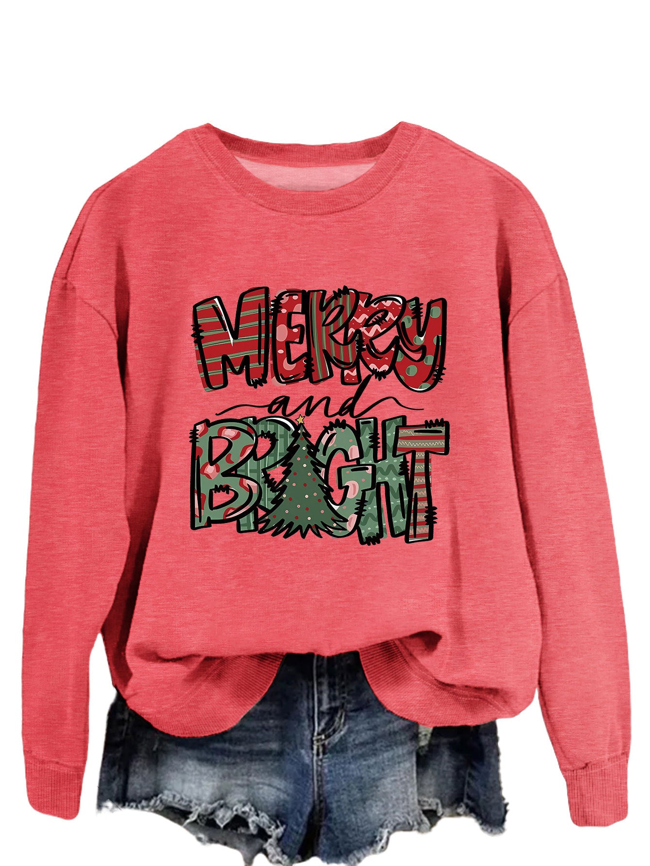 Trendy Sweater Merry And Bright Fallwinter Round Neck Long Sleeve Top In Stock