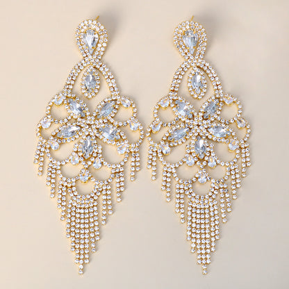 Long Rhinestone Tassel Earrings For Women