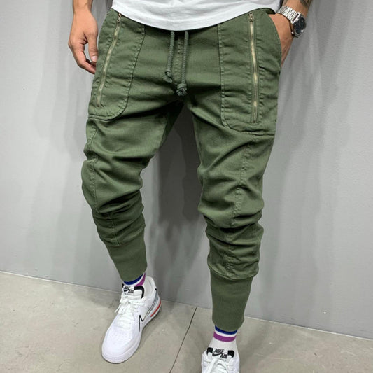 Leisure Sports Classic Three-dimensional Zipper Patch Pocket Tether Elastic Skinny Pants