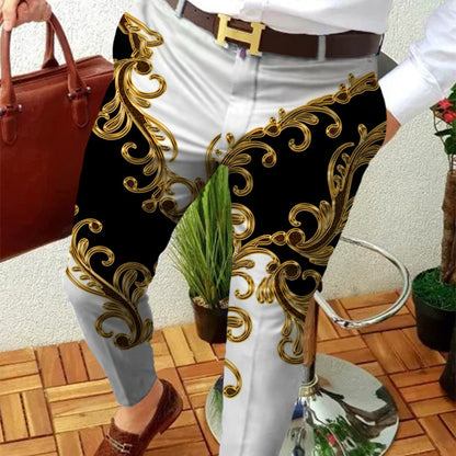 Printed Men's Slim Fit Fashion Casual Suit Pants