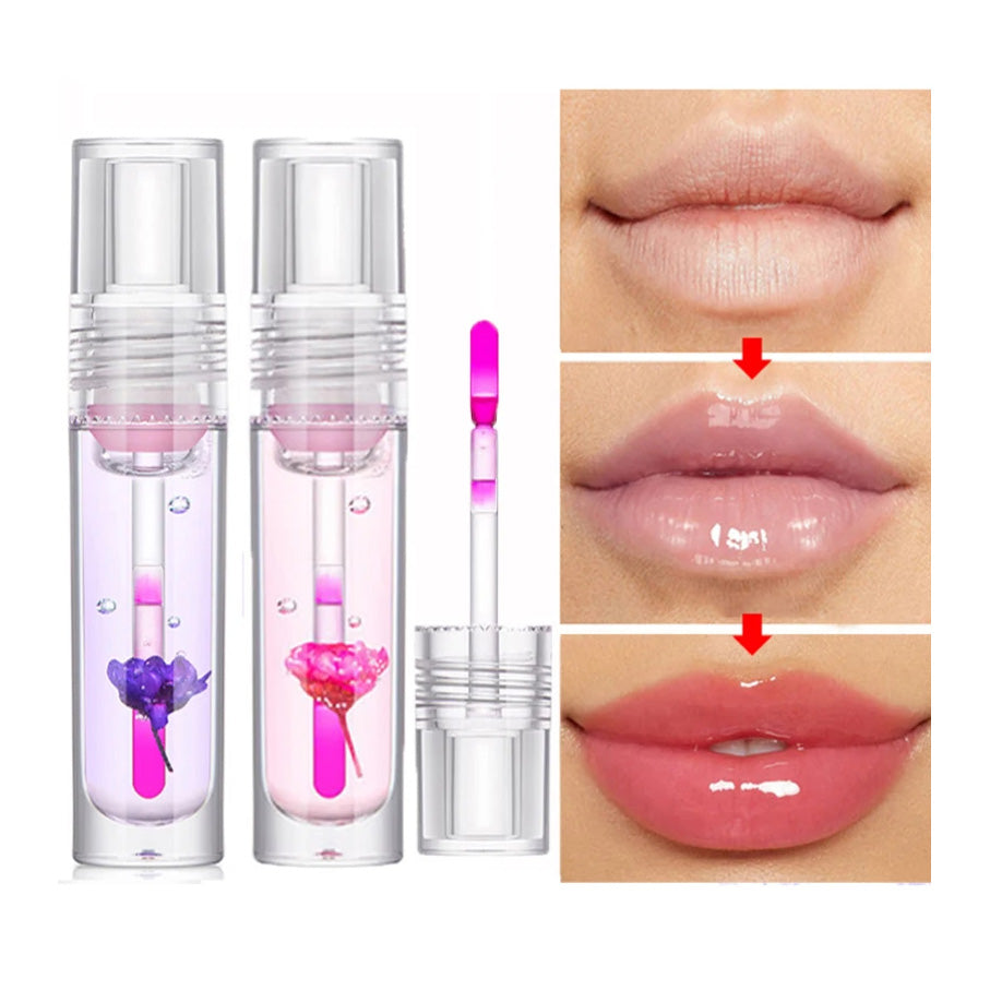 Flower Color Changing Lip Oil Moisturizing Jelly Lipgloss Clear Temperature Change Liquid Lipstick Reduce Lip Line Make Up