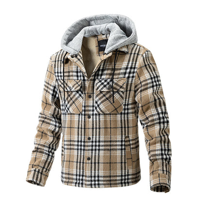 Fleece British Style Hooded Plaid Coat