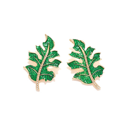 Fashion Creative Alloy Dripping Leaves Rhinestone Earrings