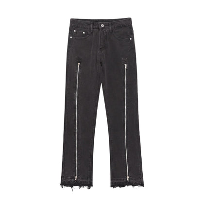 Men's Zipper High Street Black Straight Bootcut Pants