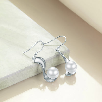 Sterling Silver Pearl Earrings Dangle Drop Earrings Fine Jewelry for Women 8mm Pearl