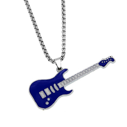 Gothic 2-layer Titanium Steel Guitar Necklace Men's Musical