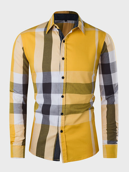 New Men's Cotton Long-sleeved Shirt Color Matching Plaid