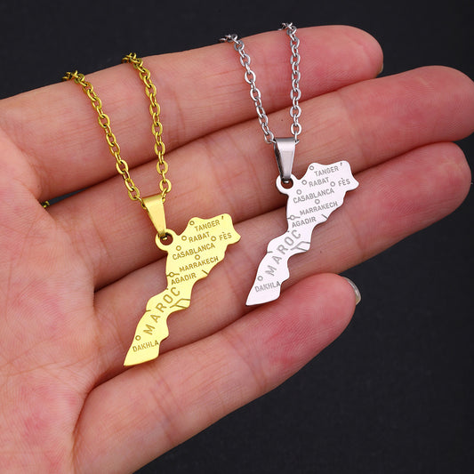 Stainless Steel Morocco Map Necklace For Women