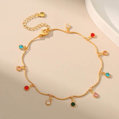 Colorful Zircon Ethnic Style Adjustable Anklet Bohemian Fashion Popular Foot Ornaments