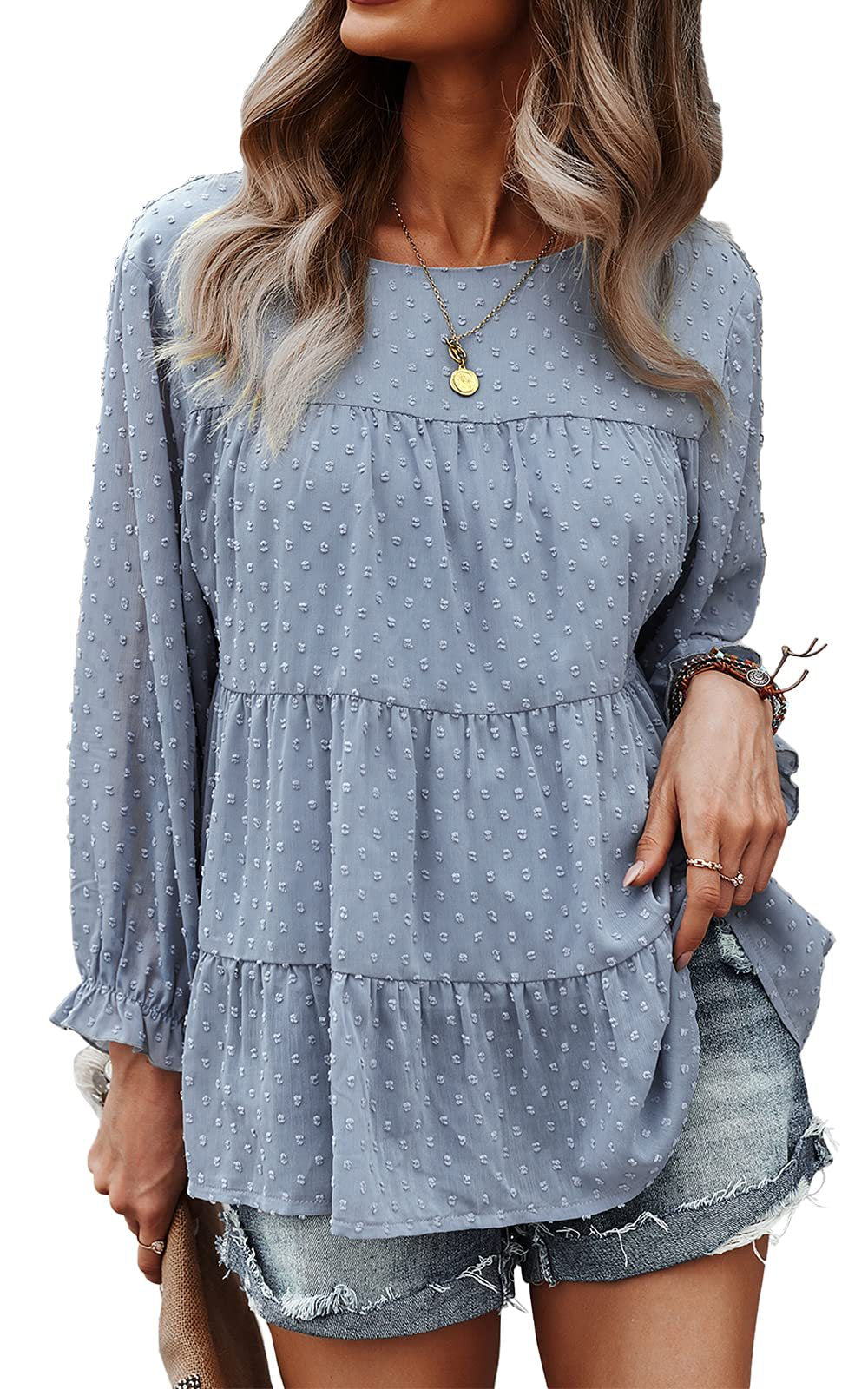 Loose Chiffon Shirt Round Neck Ruffle Top