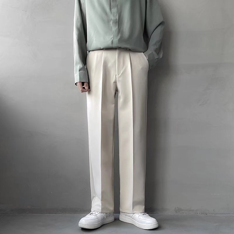 Polyester Men's Loose Straight Drooping Wide Leg Leisure Light Business Suit Pants