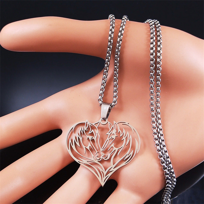 Stainless Steel Love Horse Couple Sweater Chain Female Autumn Winter Sweater Necklace