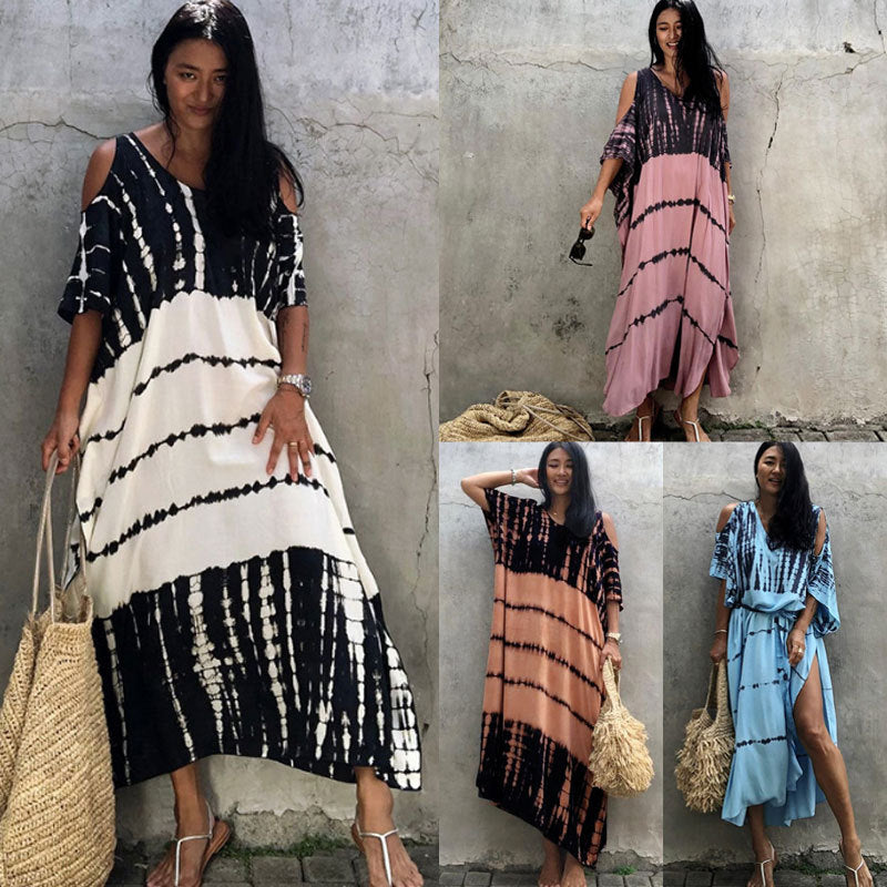 Beach Cover-up Off Shoulder Positioning Robe Seaside Vacation Dress Bikini Swimsuit Sun Protection Shirt