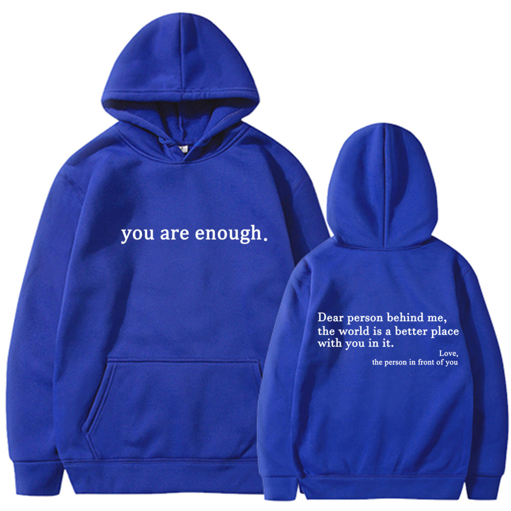 Fleece-lined Plain Letter Print Pocket Drawstring Print Hoodie