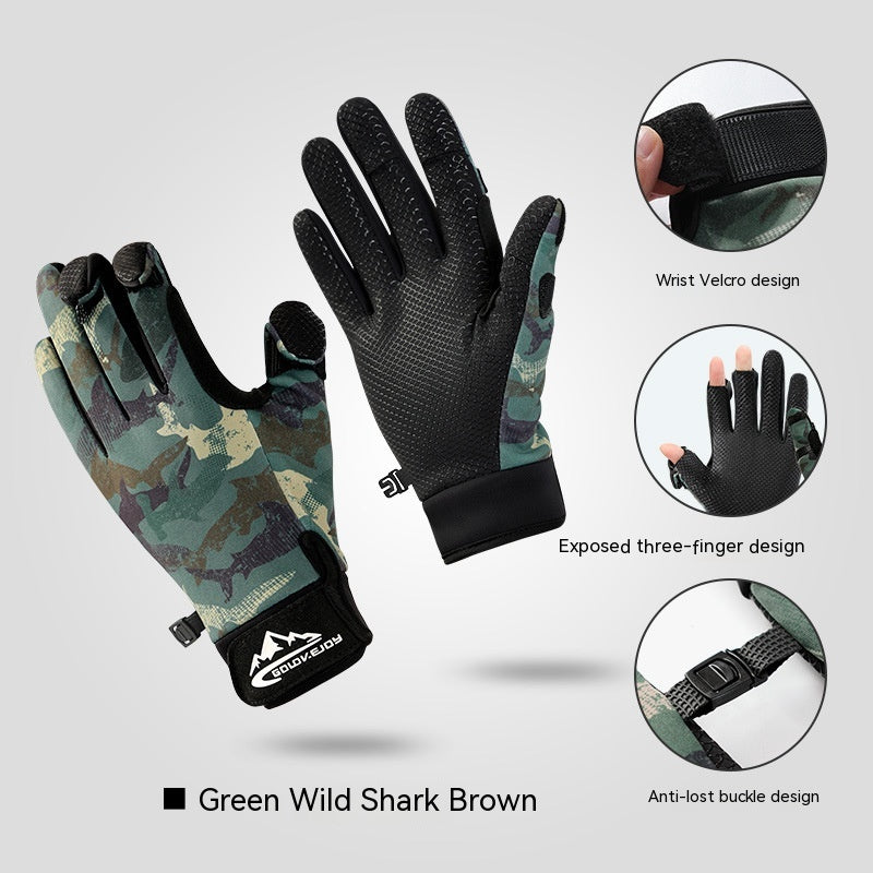 Professional Fishing Gloves Winter Exposed Three Finger Half Finger Touch Screen