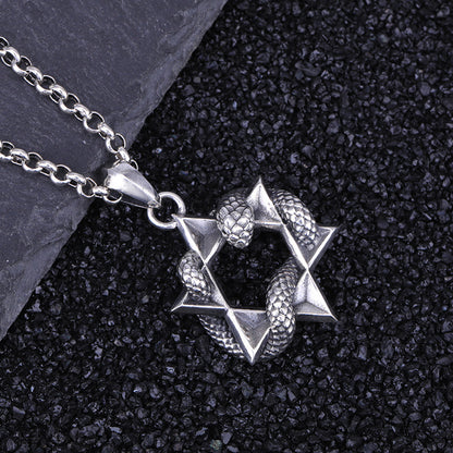 925 Sterling Silver Snake Six-pointed Star Pendant For Men