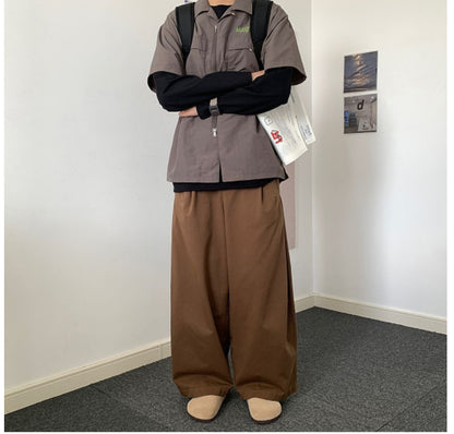 Japanese Wide Leg Pants Solid Color Casual Loose And Simple Straight-leg Trousers