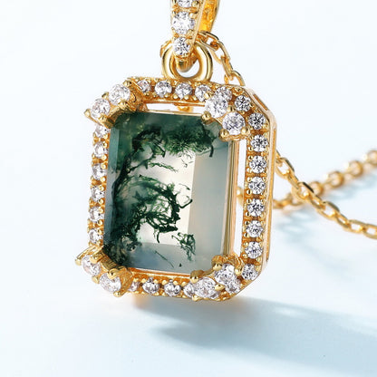 S925 Silver Green Moss Stone Pendant