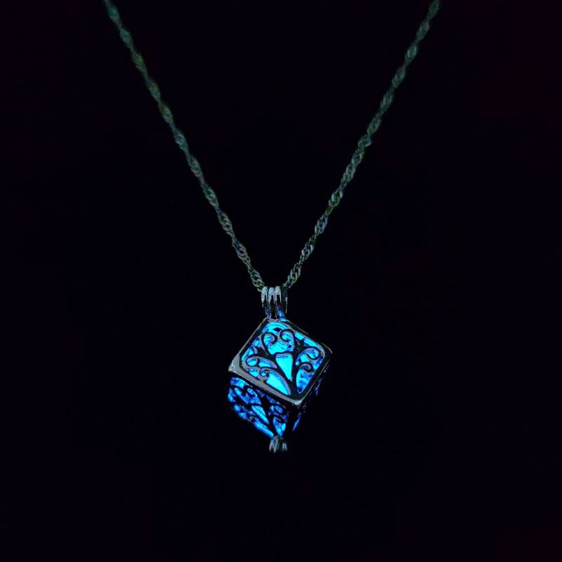 Hip Hop Hollow Out Lucky Tree Light-emitting Pendant New Cube Noctilucent Necklace