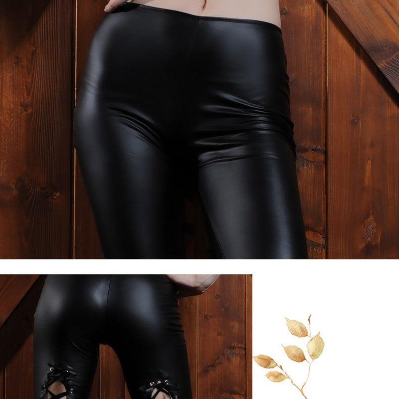 Women's Black Slim Fitting Lacquered Leather Pants