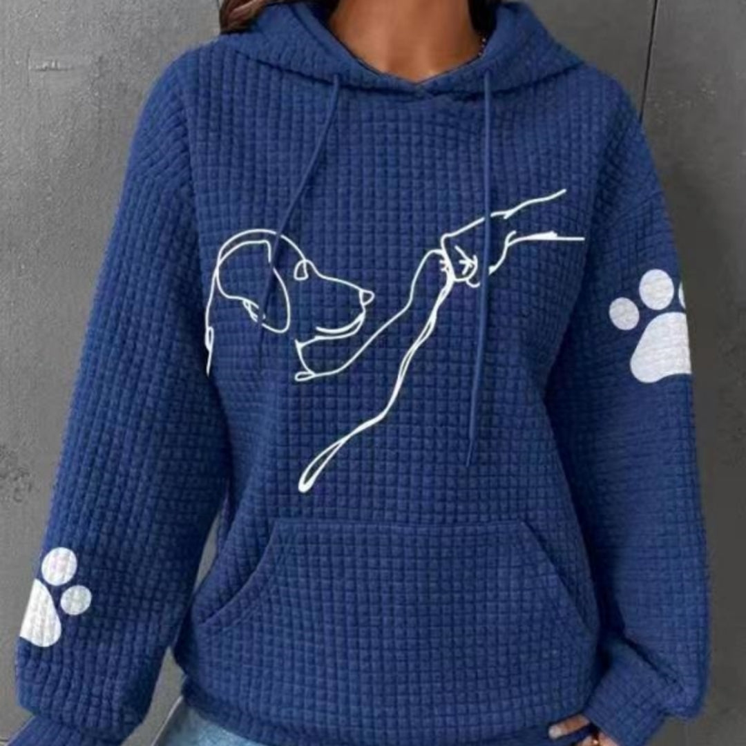 Waffle Hoodie Winter New Hooded Dog Printed Sweater Women