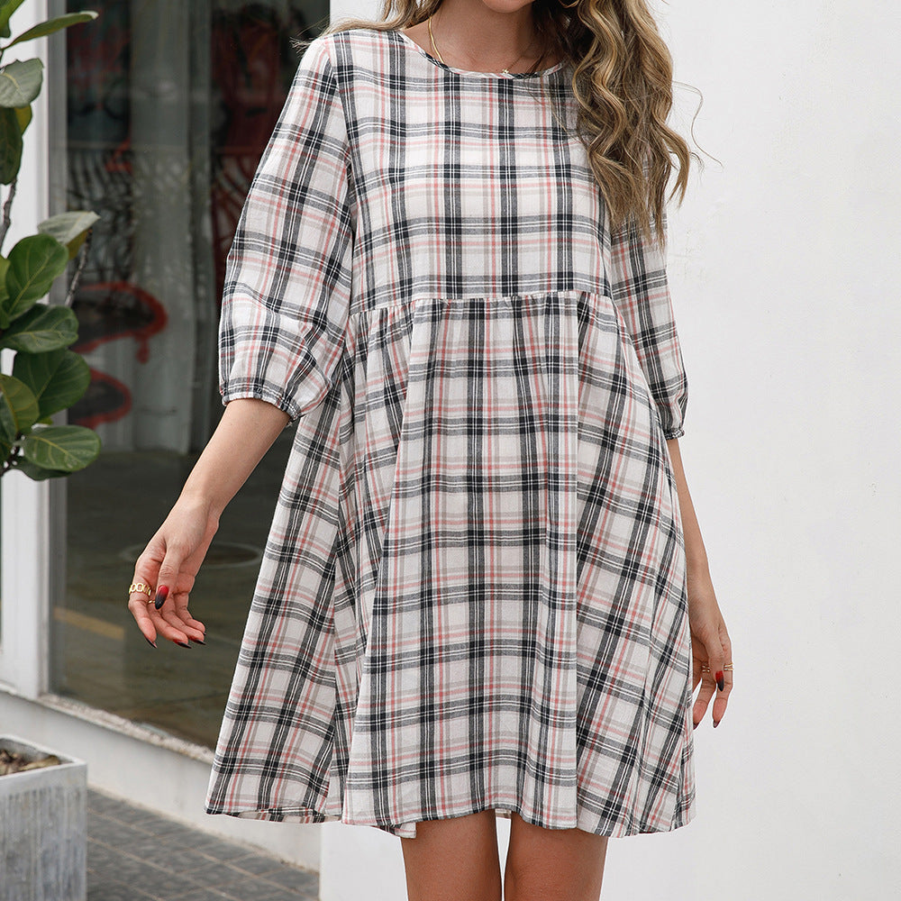 Loose Casual Pullover Plaid Dress Women