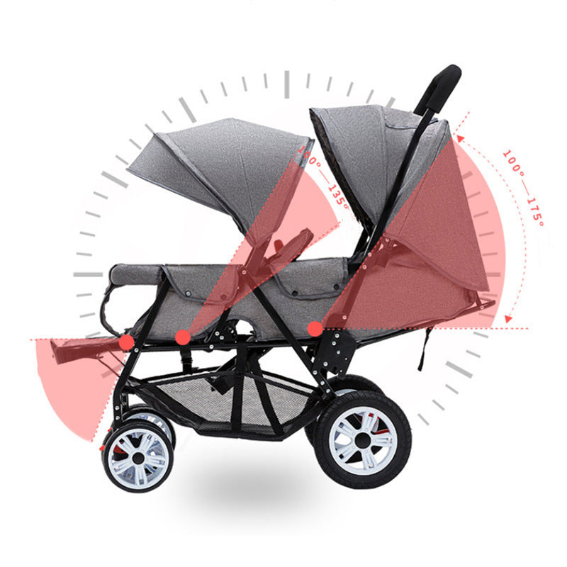 Stroller Children's Lightweight Baby Front And Rear Sitting Plus-sized Four-wheel Convenient Double Sitting Lying Folding Cart