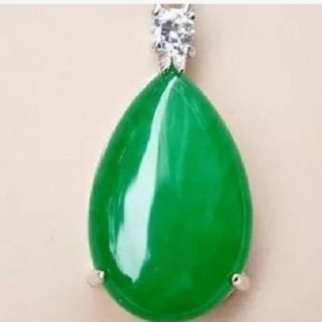 Water Drop Pendant Necklace Emerald Inlaid Ice Jade Stone