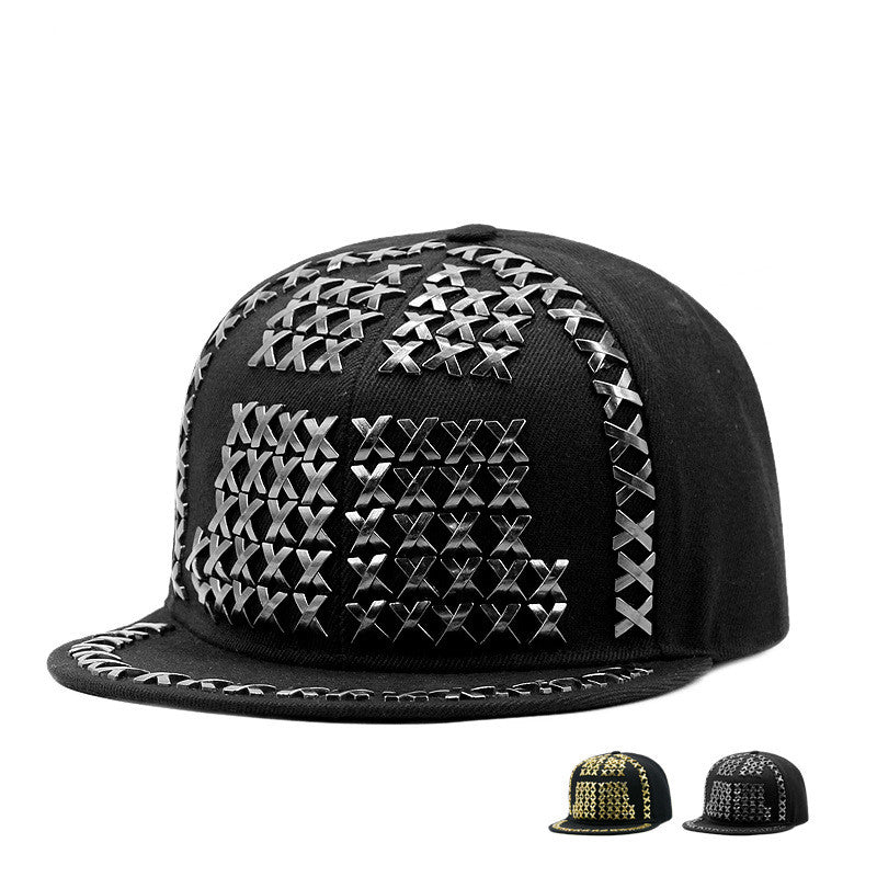 Punk Hip Hop Metal Rivet Flat Brim Baseball Cap