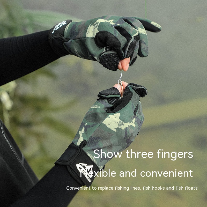 Professional Fishing Gloves Winter Exposed Three Finger Half Finger Touch Screen