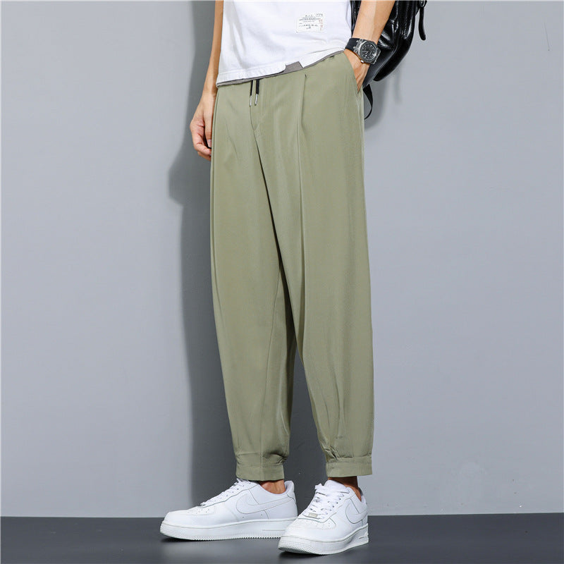 Ice Silk Leisure Draping Student Sports Straight Cropped Pants