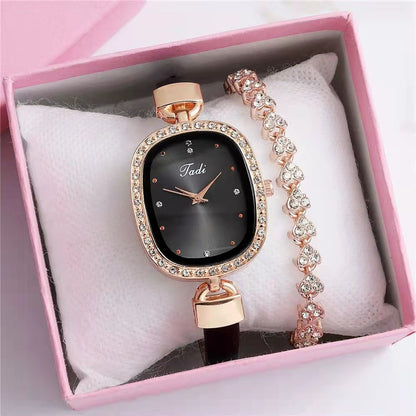 Women's Watch Bracelet Suit Two-piece Women's Quartz Watch Diamond Rhinestone Thin Belt Fashion Watch