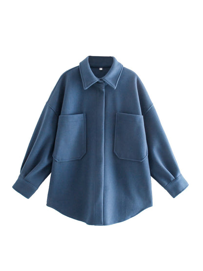 Vintage Woolen Shirt Top Spring Winter New Loose Profile Shirt Coat