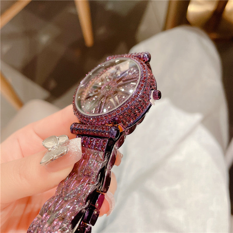 Women's Fashion Diamond Round Waterproof Rotation Watch