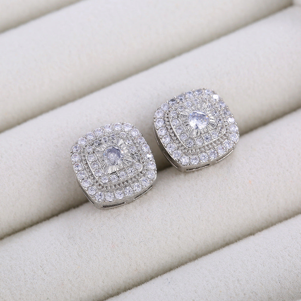 Women's Retro Square Fashion Elegant Micro Inlaid White Zircon Stud Earrings