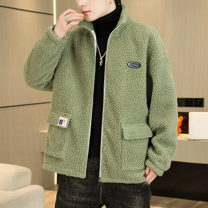 Lambswool Stand Collar Men's Winter Jacket Coat