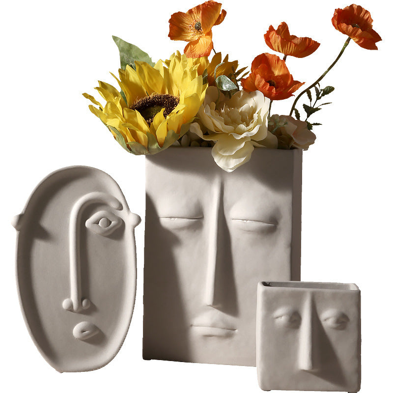 Nordic Creative Ceramic Vase Simple Face Decoration Bedroom Decoration Livingroom Porch Flower Arrangement Home Decoration