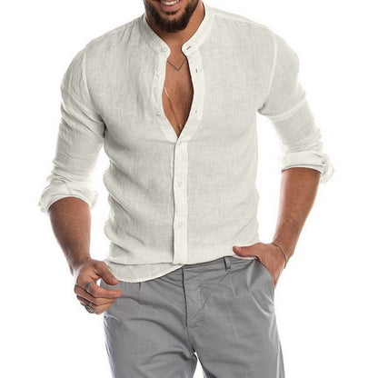 New Cardigan Stand Collar Long Sleeve Men's Shirt